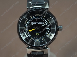 時計コピールイヴィトンLouis Vuitton Tambour GMT PVD/RU A-2836-2 自動巻き