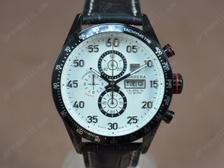 時計コピータグホイヤー Watches Carrera 43mm ブラックPVD加工 ホワイト 文字盤 Jap OS11 クオーツ 搭 載