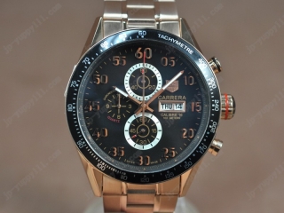 時計コピータグホイヤー Watches Carrera 43mm Full RG ブラック 文字盤 Jap OS11 クオーツ 搭 載