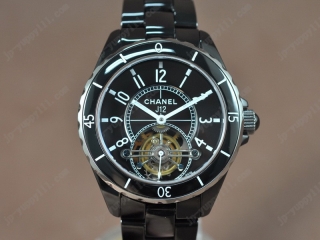 時計コピーシャネル Watches J12 トゥールビヨン Full ブラック セラミック ブラック 文字盤 Handwind